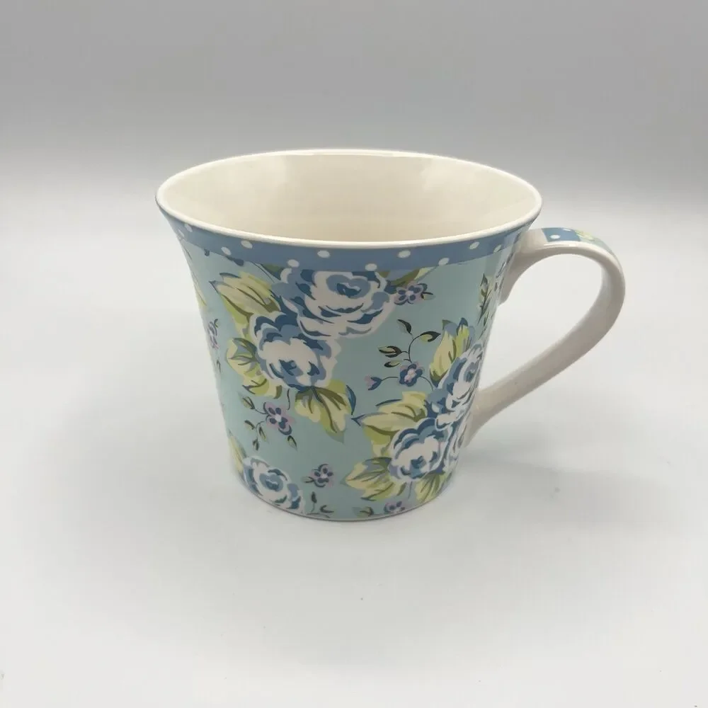 Pier 1 Imports Blue Floral Polka Dot Rim Coffee/Tea Cup Mug